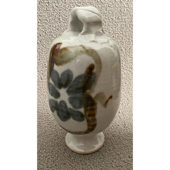 Vintage Hand Painted Pottery Hanging Vase Ornament Stone Floral Design 6" Tall - Picture 2 of 11